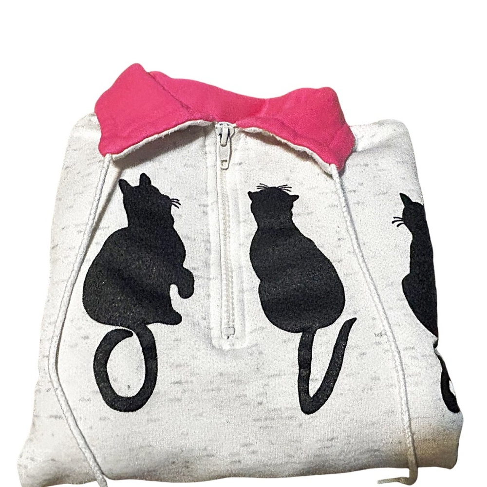 Vintage Magic USA Cat LOVE Quarter Zip Sweatshirt Pink Colorblock Women’s L - Picture 10 of 16